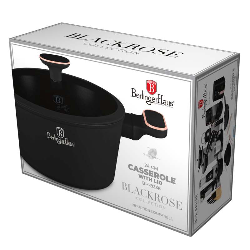Caserolă cu suprafață din titan și capac 24 cm Black Rose Collection