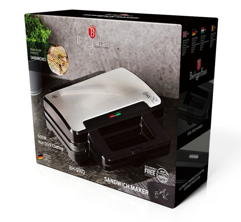 Aparat pentru sandviciuri cu suprafata antiaderenta 900 W Black Silver Collection