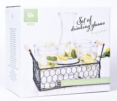 Sklenice na limonádu s karafou a košíkem sada 6 ks 1l