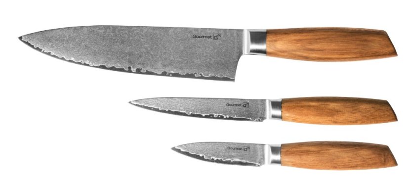 G21 Gourmet Damascus small box sada 3 ks nožov, rukoväť zo zebrového dreva