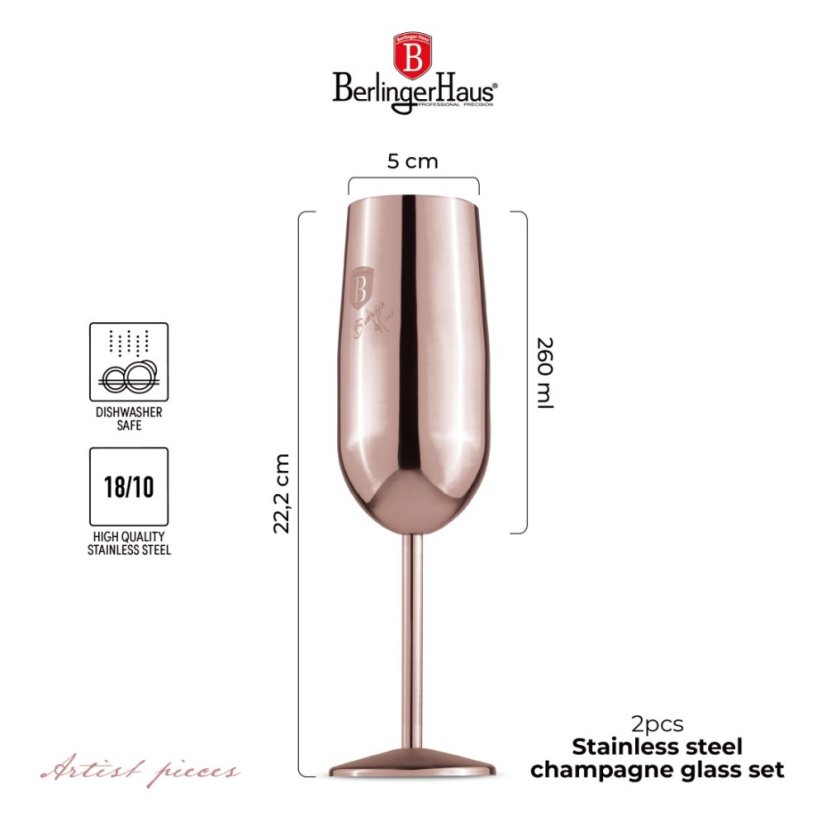 Sada sklenic 2 ks 260 ml na šampaňské Rosegold