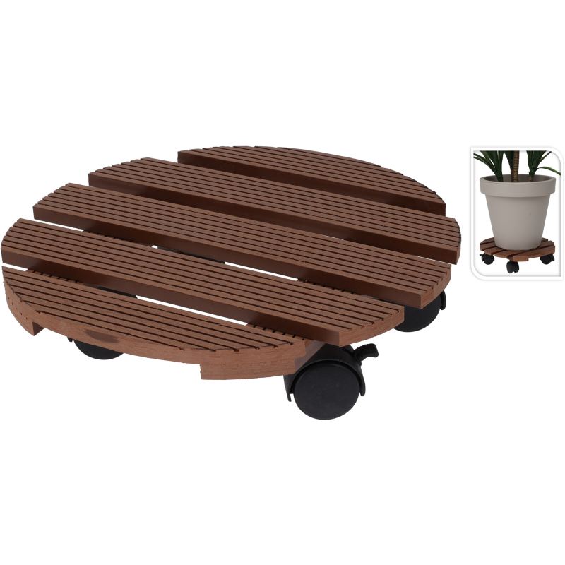 Podstavec pod květináč s kolečky 29cm hnědý
