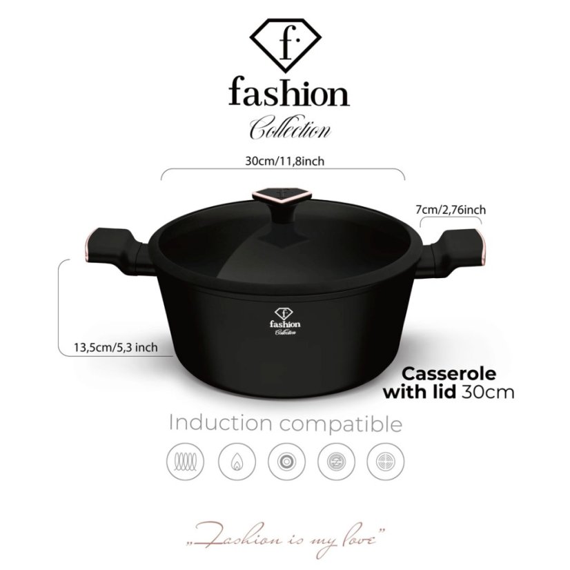 Kastrol s titanovým povrchem a poklicí 30 cm Matte Black Rose Gold Collection