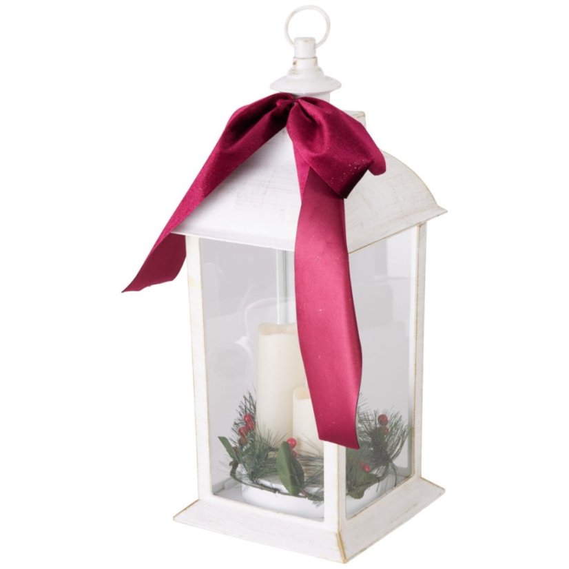Lanterna cu lumânări LED, plastic/sticlă, 20 × 49 cm, albă