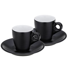 Set de 4 cani espresso cu farfurie MATTIA negru Set de 4 cani espresso cu farfurie MATTIA negru