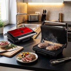 Elektrický kontaktní gril s nepřilnavým povrchem Burgundy Metallic Line
