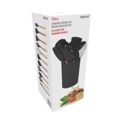 Kuchyňské náčiní s bambusovou rukojetí ve stojanu 12 ks 32 cm černá