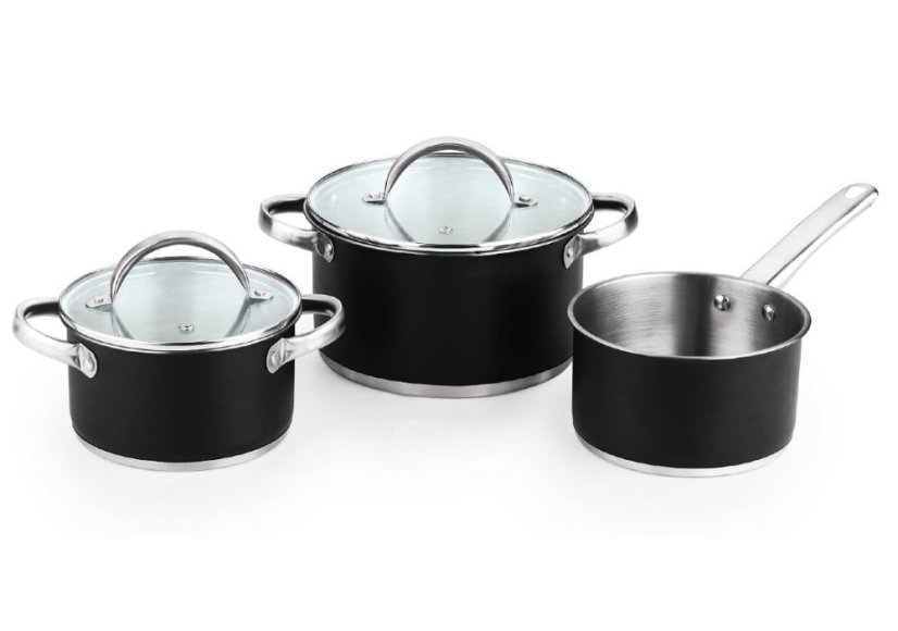 Batería de cocina de acero inoxidable 5 piezas Ronda negro