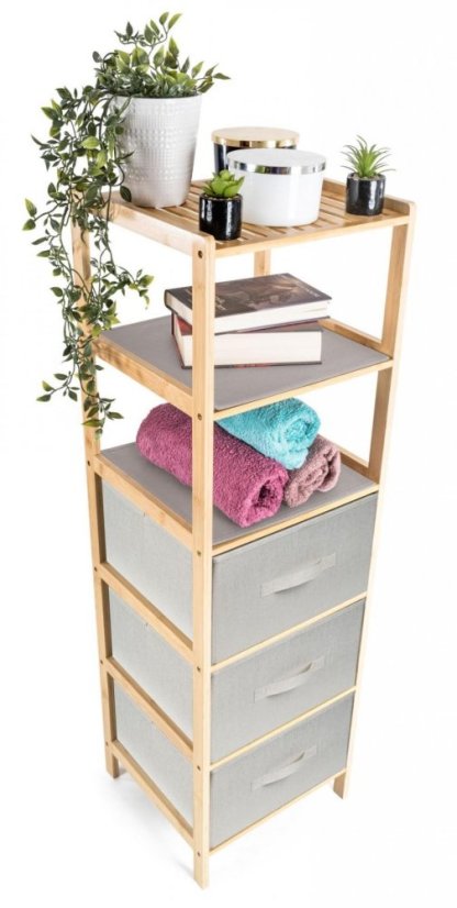 Estantería de bambú G21 con 5 cestas, beige