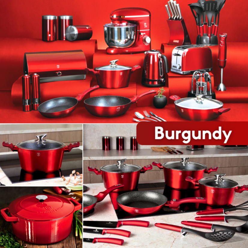 Set de tacamuri cu suprafata de marmura de 15 bucati Burgundy Metallic Line