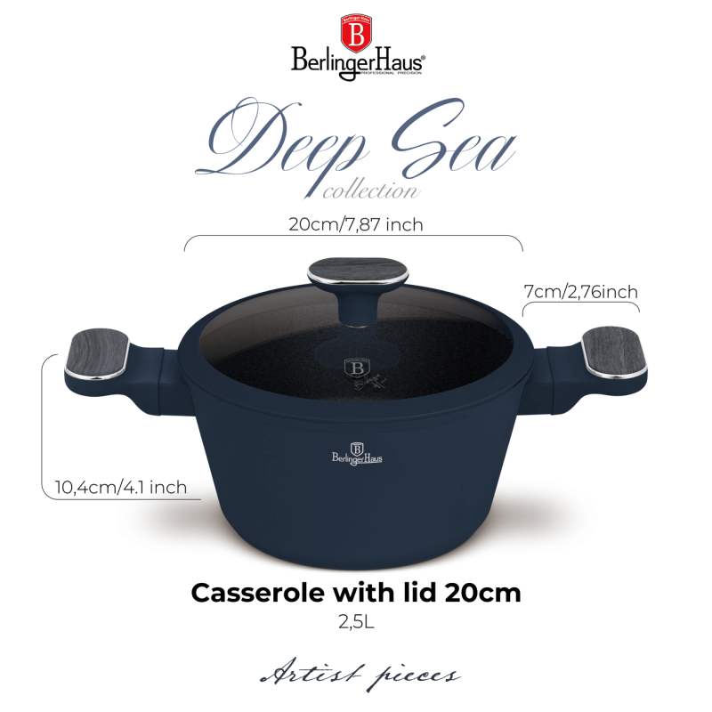 Caserolă cu suprafață din titan și capac 20 cm Deep Sea Collection