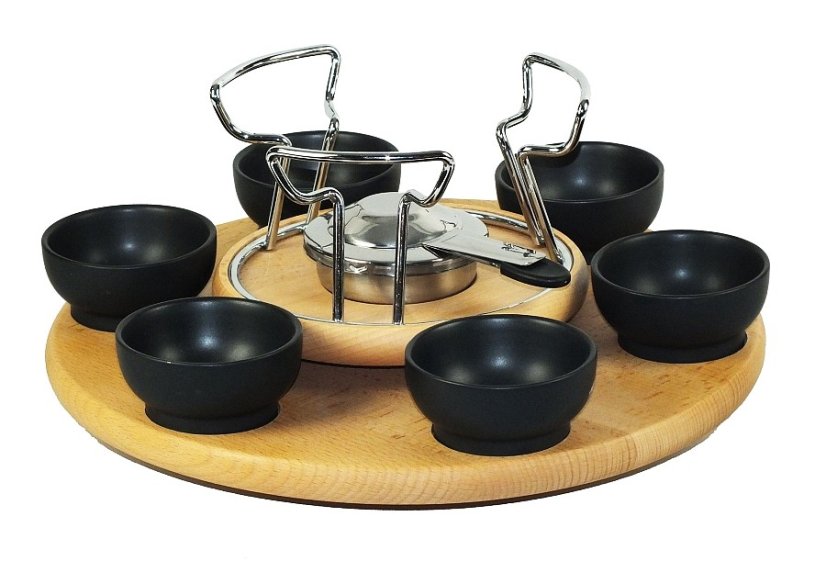 Fondue sada 23 ks NATURA smalt / keramika / dřevo