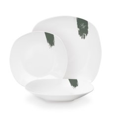 Jídelní sada talířů 18 ks Matte Green Collection bílá-zelená