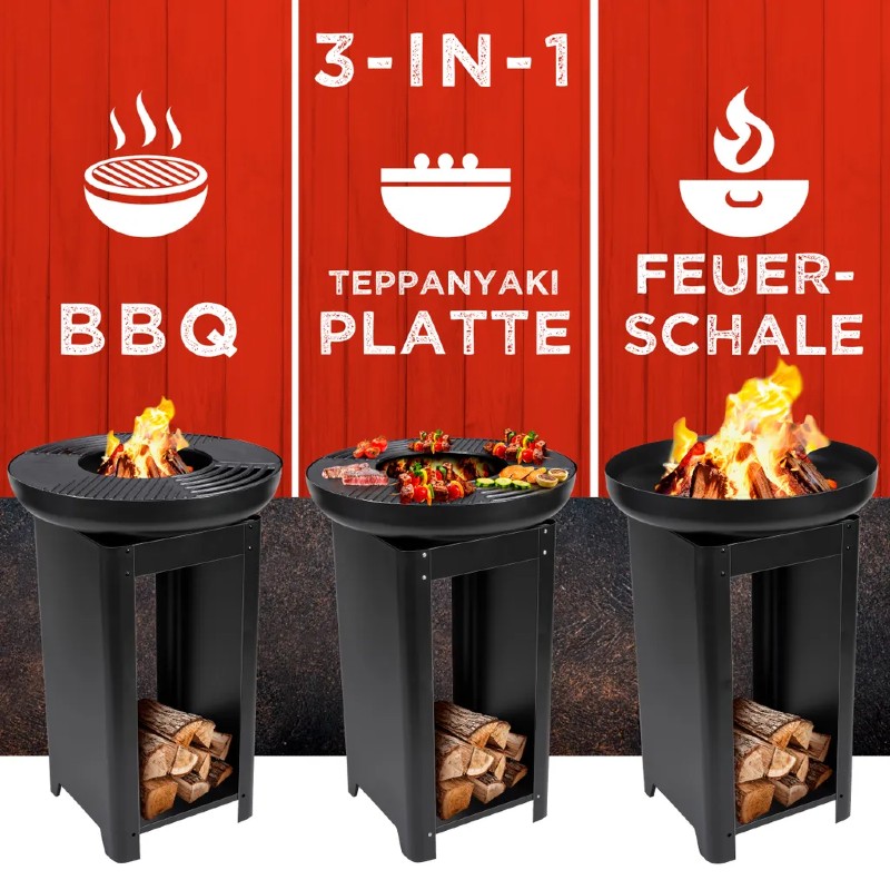 Přenosné zahradní ohniště s grilem a stojanem TEPPANYAKI