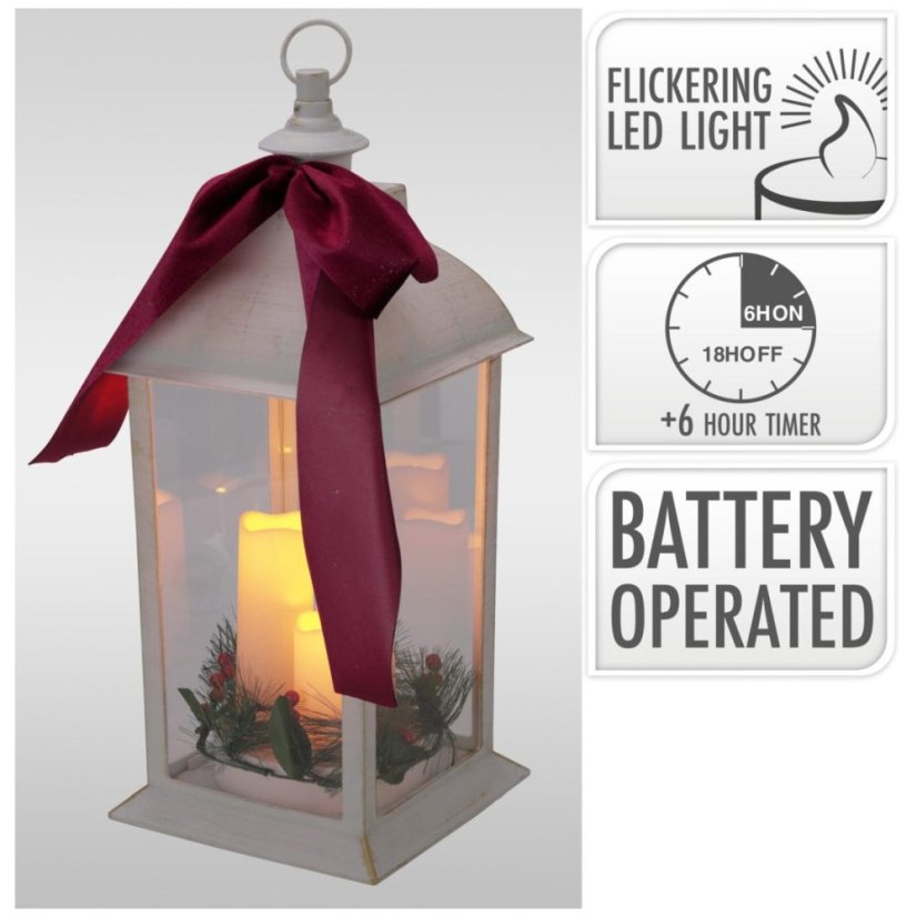 Lanterna cu lumânări LED, plastic/sticlă, 20 × 49 cm, albă