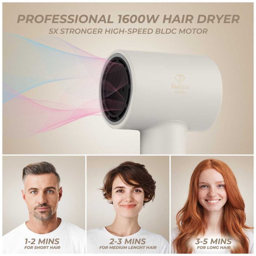 Fén na vlasy s BLDC motorem a ionizací 1600W Cream Gold Collection
