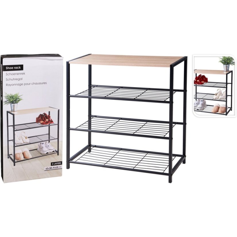 Botník kovový 3 police 63 x 30 x 63 cm