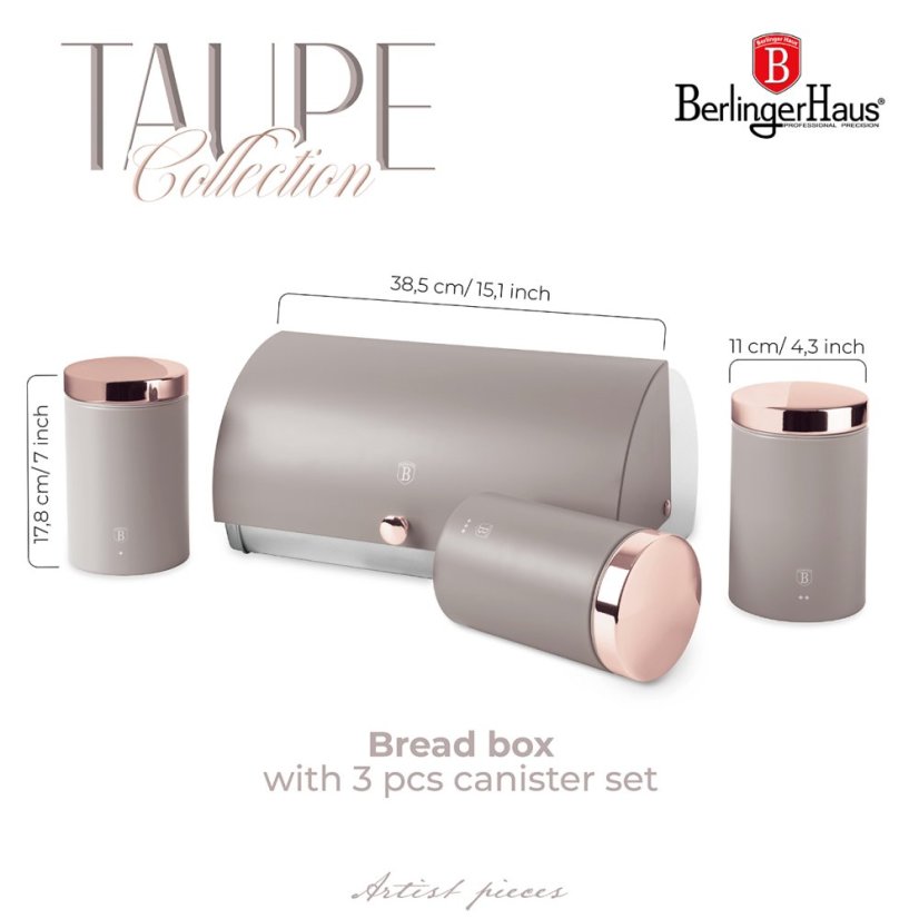 Chlebník a sada dóz na potraviny 4 ks Taupe Collection