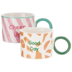 Sada porcelánových šálok 2 ks 380 ml ružová / oranžová