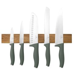 Sada nožů s magnetickým držákem z akátového dřeva 6 ks Matte Green Collection