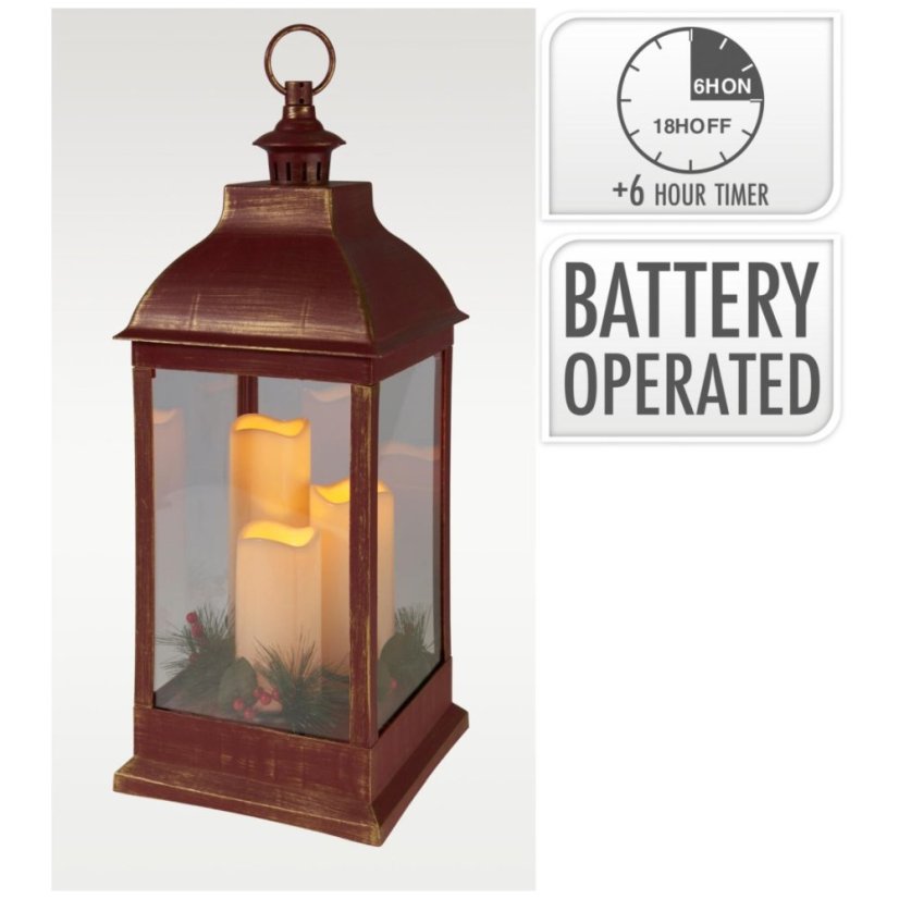 Lanterna cu lumânări LED din plastic/sticlă, 23 × 60 cm, roșie