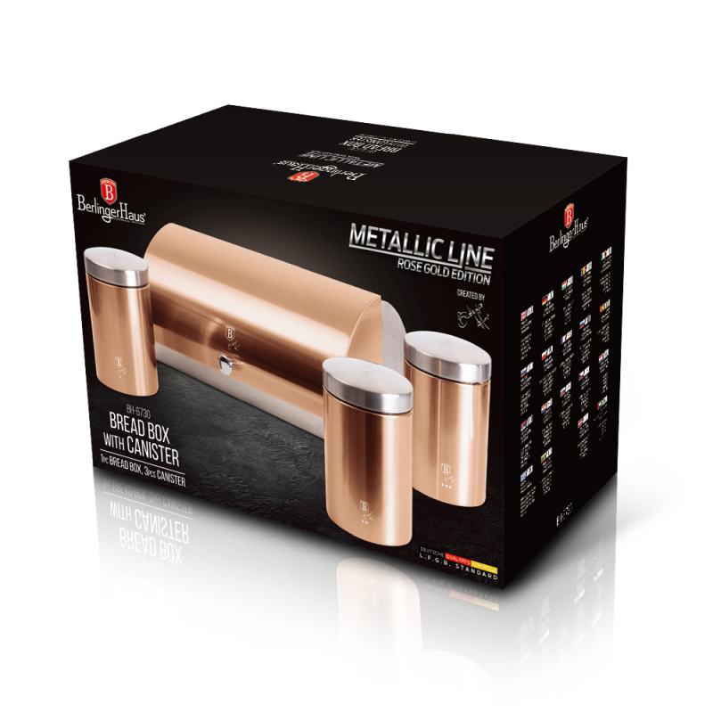 Chlebovka nerez so sadou 3 ks skladovacích nádob Rosegold Metallic Line
