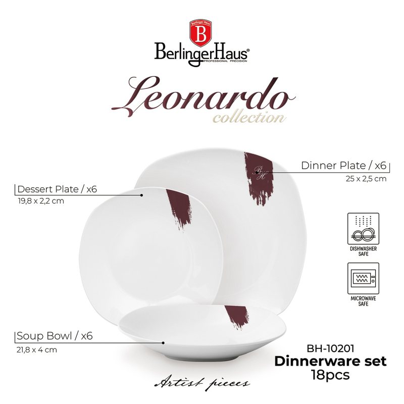 Jídelní sada talířů 18 ks Leonardo Collection bílá-bordó