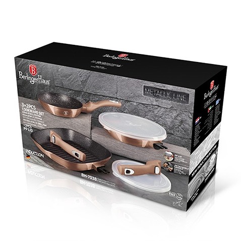 Sada pánví s odnímatelnou rukojetí 5 ks Rosegold Metallic Line steak
