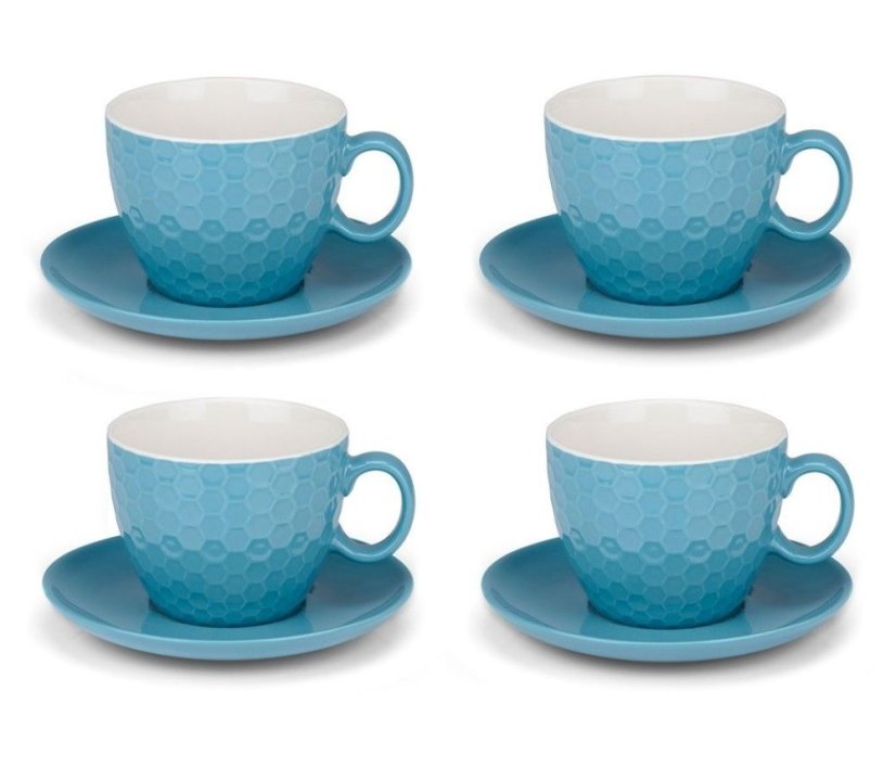 Cești și farfurioare pentru cappuccino ALPINA set de 8 albastru deschis