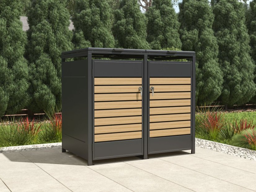 Adăpost pentru pubele G21 132x117x80 cm, culoare antracit cu decor imitație de lemn