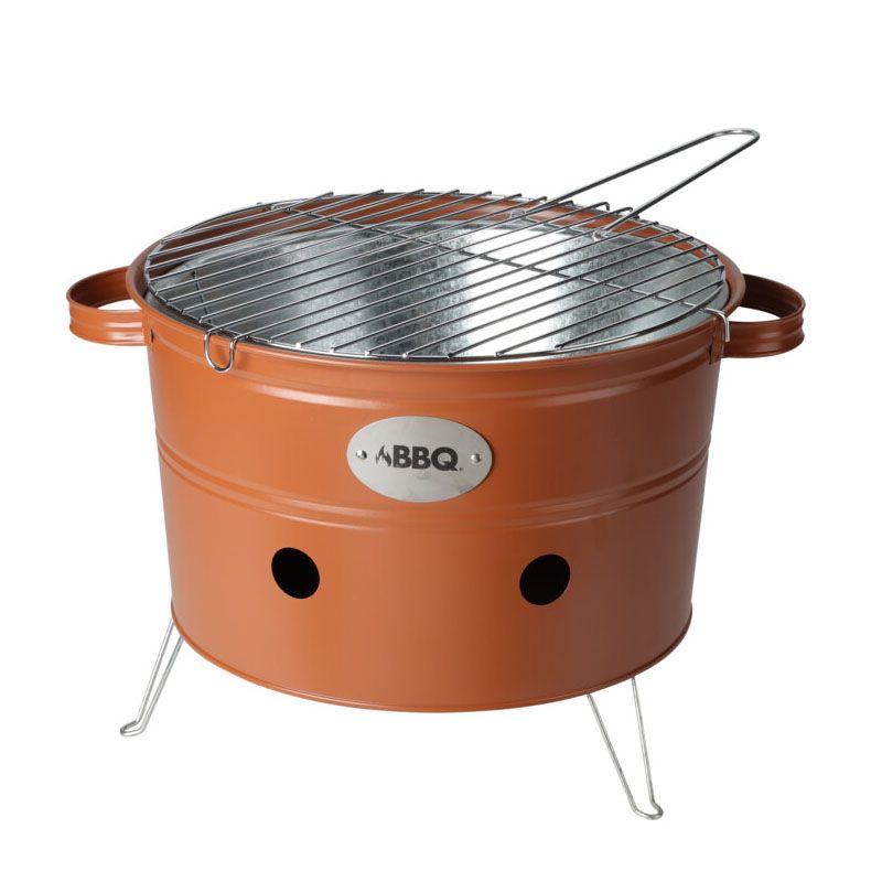 Gril na drevené uhlie prenosný 34 cm oranžová