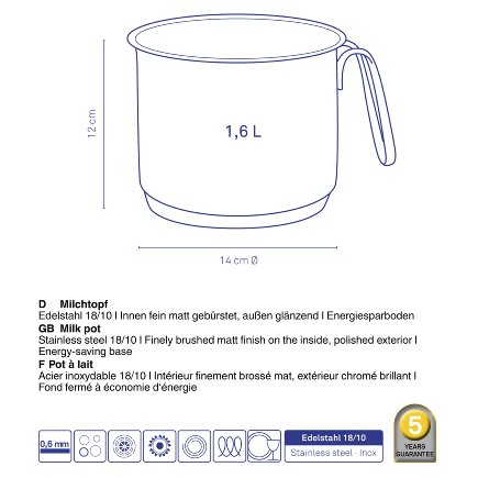 Mlékovar nerez 18/10 FLAVORIA 1,6 l
