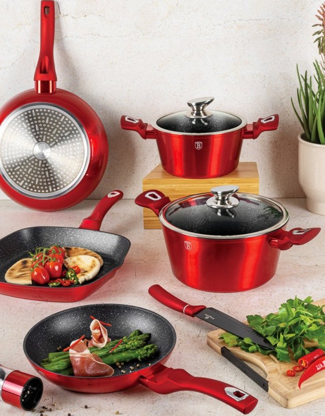 Set de tacamuri cu suprafata de marmura de 15 bucati Burgundy Metallic Line