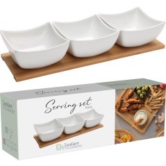Boluri de servire pe tavă de lemn, set de 4 bucăți
