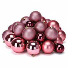 Vánoční ozdoby koule sada 26 ks tmavě růžová