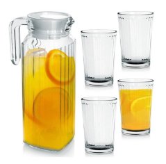 Sada pohárov s karafou na limonádu sklenená 5 ks