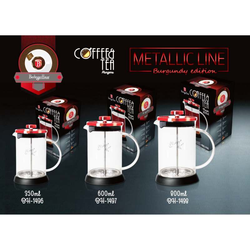 Konvička na čaj a kávu French Press 600 ml  Burgundy Metallic Line