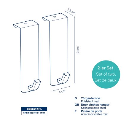 Dveřní věšák jednohák Colgar nerezová ocel stříbrná matná sada 2 ks 13,0x4,0x2,5cm