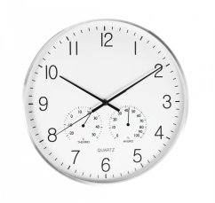 Nástenné hodiny s teplomerom a vlhkomerom 38 cm strieborný rám