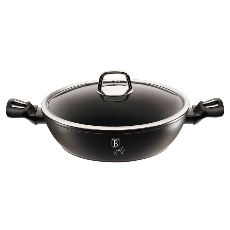 Pánev WOK s poklicí a mramorovým povrchem 30 cm Black Silver Collection