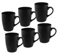Sada hrnků na kávu i čaj porcelán 6 ks 340 ml černá