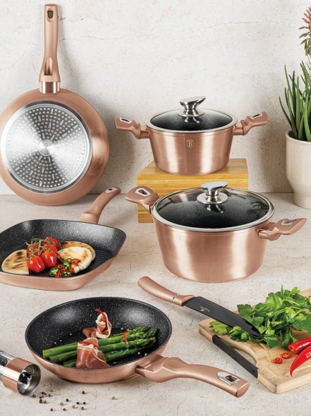 Sada nádobí s mramorovým povrchem 15 ks Rosegold Metallic Line