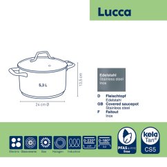Hrnce s pokrievkou z nehrdzavejúcej ocele Lucca 24 cm 5,3 l