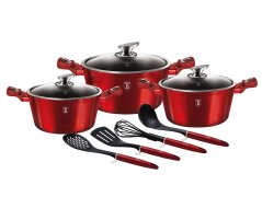 Sada nádobí s mramorovým povrchem 10 ks Burgundy Metallic Line