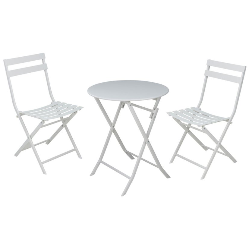 Set mobilier de grădină 2x scaune + 1x masă metal alb