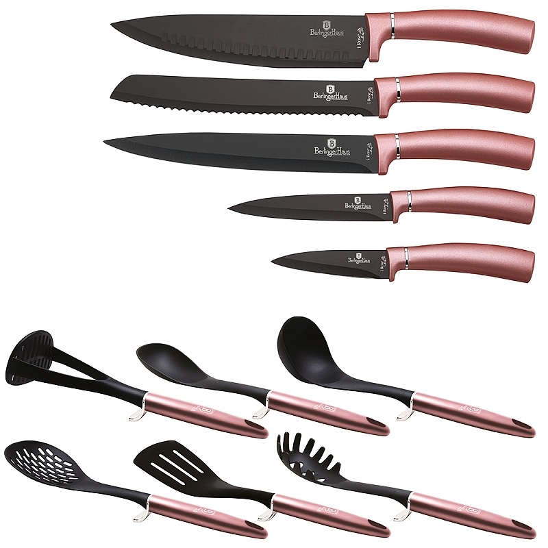 Sada nožů a kuchyňského náčiní ve stojanu 12 ks I-Rose Edition BH-6252