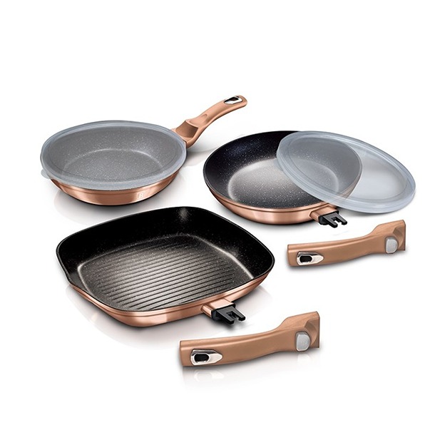 Sada pánví s odnímatelnou rukojetí 5 ks Rosegold Metallic Line steak