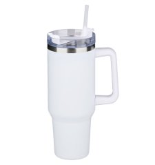 Cană termos din oțel inoxidabil cu pereți dubli, 1,2 l, albă