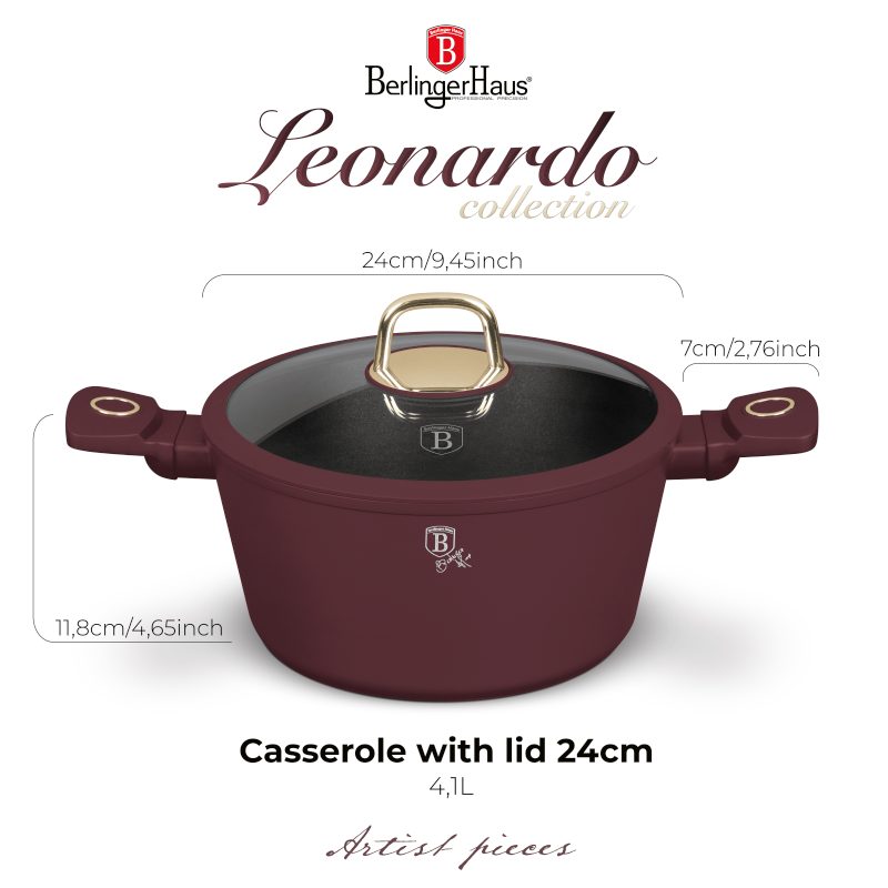 Kastrol s titanovým povrchem a poklicí 24 cm Leonardo Collection