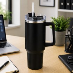 Taza térmica de acero inoxidable de doble pared 1,2 l negra